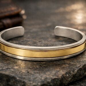 Two-Tone Men's Cuff Bracelet - Gold & Silver